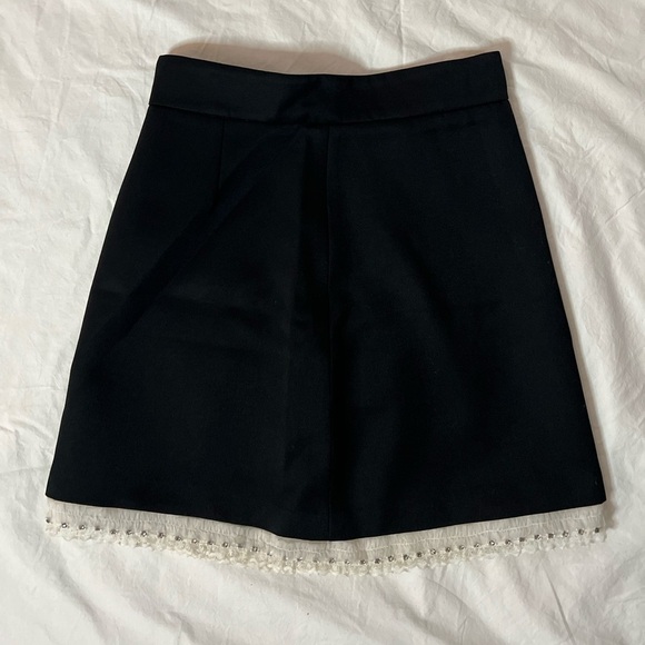 Miu Miu Black Mini Skirt with White Lace Trim and Rhinestone and Beading Small - Picture 2 of 13